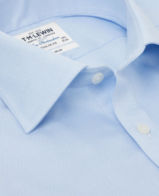 T.M.Lewin Mens Twill Weave Slim Fit Blue Single Cuff Shirt 