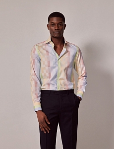 Картинка Brandon Blue & Yellow Multi Check Slim Shirt-High Collar