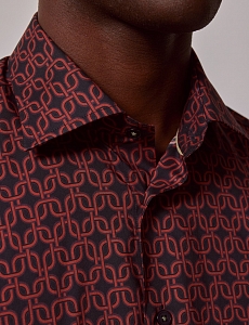 Картинка Рубашка Piccadilly Navy & Brown Geometric Chains Slim Shirt