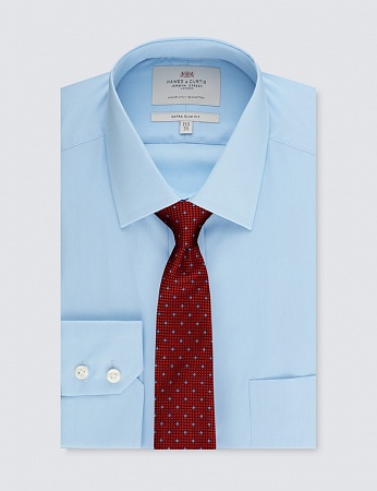картинка Men's Blue Poplin Extra Slim Fit Shirt with Pocket от магазина  Fineshirt 