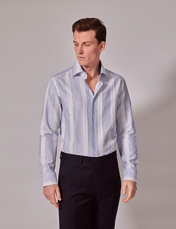 картинка Brandon Blue & White Stripe Jacquard Slim Shirt - Mid-Collar от магазина  Fineshirt 