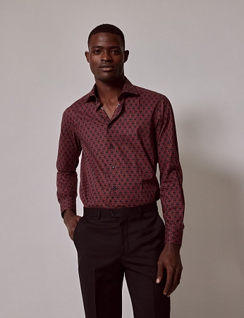 картинка Piccadilly Navy & Brown Geometric Chains Slim Shirt от магазина  Fineshirt 