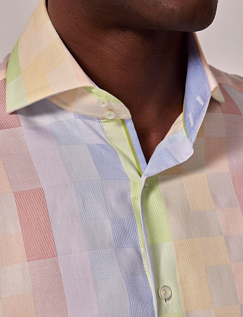 картинка Brandon Blue & Yellow Multi Check Slim Shirt-High Collar от магазина  Fineshirt 
