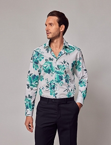 Картинка Рубашка Piccadilly White & Green Floral Diamond Weave Shirt