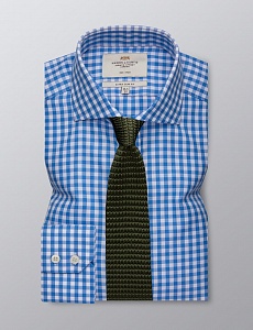 Картинка Men's Formal Blue & White Gingham Check Extra Slim Fit Shirt