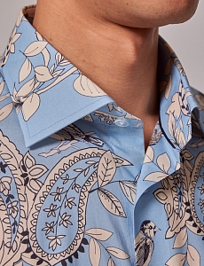 Картинка Рубашка Piccadilly Blue & Cream Bird Print Slim Shirt