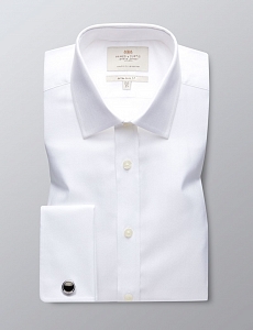 Картинка Mens Formal White Herringbone Extra Slim Fit Shirt Double Cuff Easy Iron
