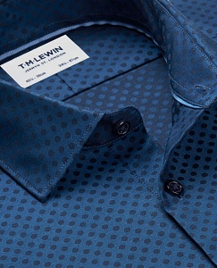 Картинка Jacquard Spot Slim Fit Navy Single Cuff Shirt