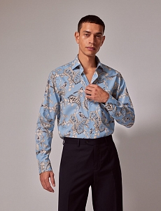 Картинка Рубашка Piccadilly Blue & Cream Bird Print Slim Shirt
