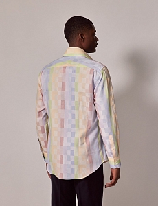 Картинка Brandon Blue & Yellow Multi Check Slim Shirt-High Collar