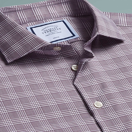 картинка Super slim fit non-iron natural stretch Prince of Wales check berry shirt от магазина  Fineshirt 