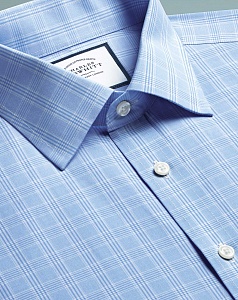 Картинка Super slim fit cutaway non-iron Prince of Wales check sky blue shirt