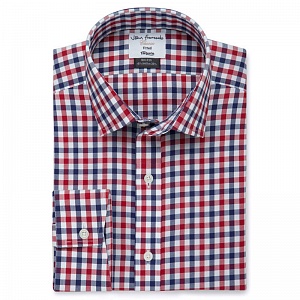 Картинка Non-Iron Fitted Navy Red Check Twill Shirt