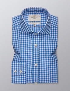 Картинка Men's Formal Blue & White Gingham Check Extra Slim Fit Shirt