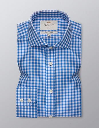 картинка Men's Formal Blue & White Gingham Check Extra Slim Fit Shirt от магазина  Fineshirt 