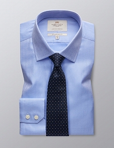 Картинка Mens Formal Blue Herringbone Slim Fit Shirt Single Cuff Easy Iron
