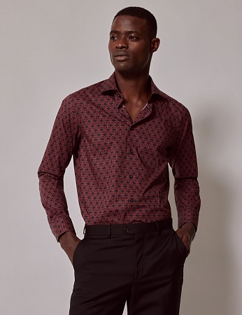 картинка Piccadilly Navy & Brown Geometric Chains Slim Shirt от магазина  Fineshirt 