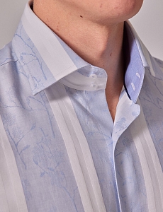 Картинка Brandon Blue & White Stripe Jacquard Slim Shirt - Mid-Collar