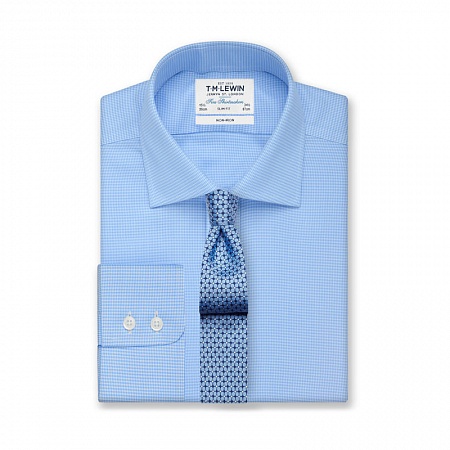 картинка Non-Iron Blue Dogtooth Slim Fit Shirt от магазина  Fineshirt 