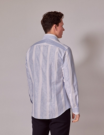 картинка Brandon Blue & White Stripe Jacquard Slim Shirt - Mid-Collar от магазина  Fineshirt 