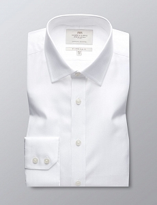 Картинка Mens Formal White Herringbone Slim Fit Shirt Single Cuff Easy Iron