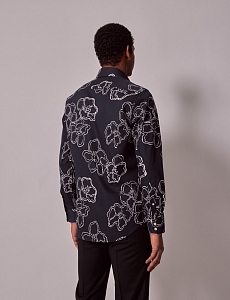 Картинка Brandon Navy & White Floral Slim Diamond Weave Shirt - Mid-Collar