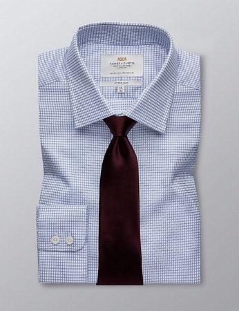картинка Men's Formal Blue & White Small Check Fitted Slim Shirt от магазина  Fineshirt 