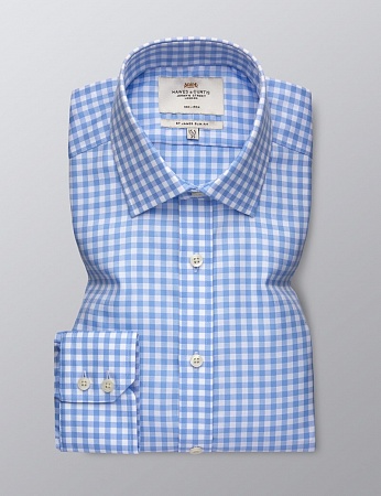 картинка Men's Formal Blue & White Gingham Check Slim Fit Shirt от магазина  Fineshirt 