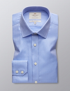 Картинка Mens Formal Blue Herringbone Slim Fit Shirt Single Cuff Easy Iron