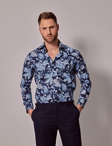 Картинка Рубашка Brandon Navy & Blue Modern Paisley Slim Shirt — Mid-Collar