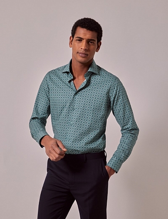 картинка Brandon Green & Cream Geometric Slim Shirt от магазина  Fineshirt 