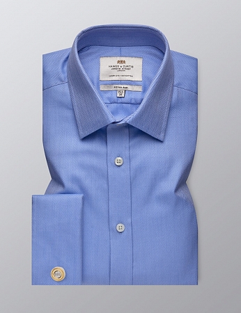 картинка Mens Formal Blue Herringbone Fitted Slim Shirt Double Cuff Easy Iron от магазина  Fineshirt 