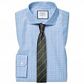 картинка Super slim fit cutaway non-iron Prince of Wales check sky blue shirt от магазина  Fineshirt 