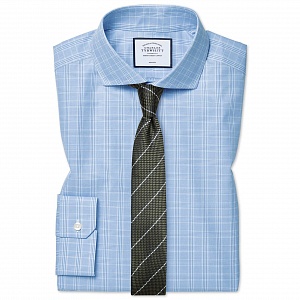 Картинка Super slim fit cutaway non-iron Prince of Wales check sky blue shirt