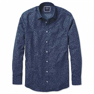 Картинка Classic fit leaf print blue chambray shirt